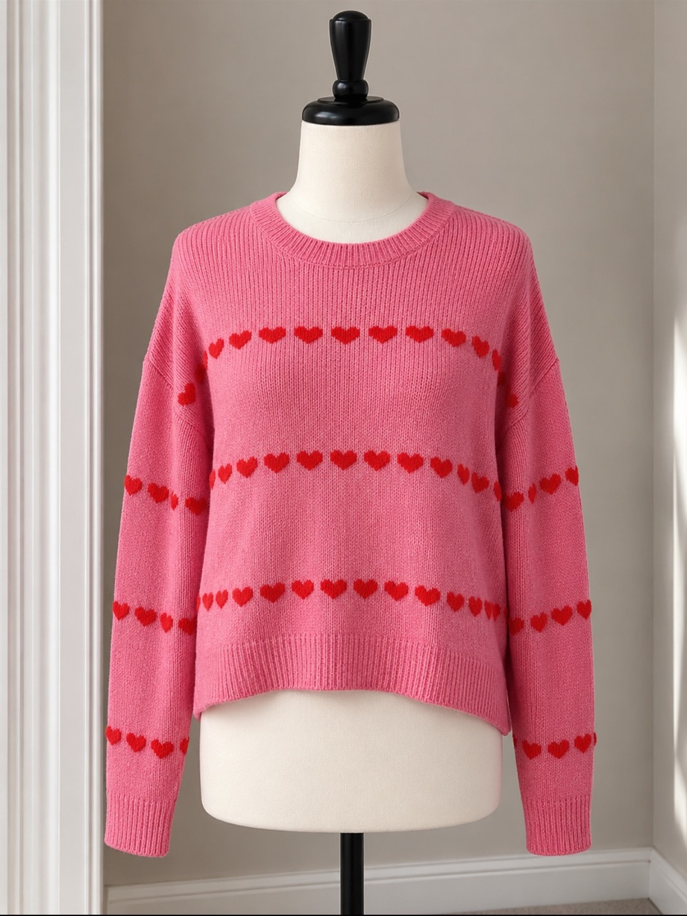Wild Fable Pink Sweater with Red Heart Accents